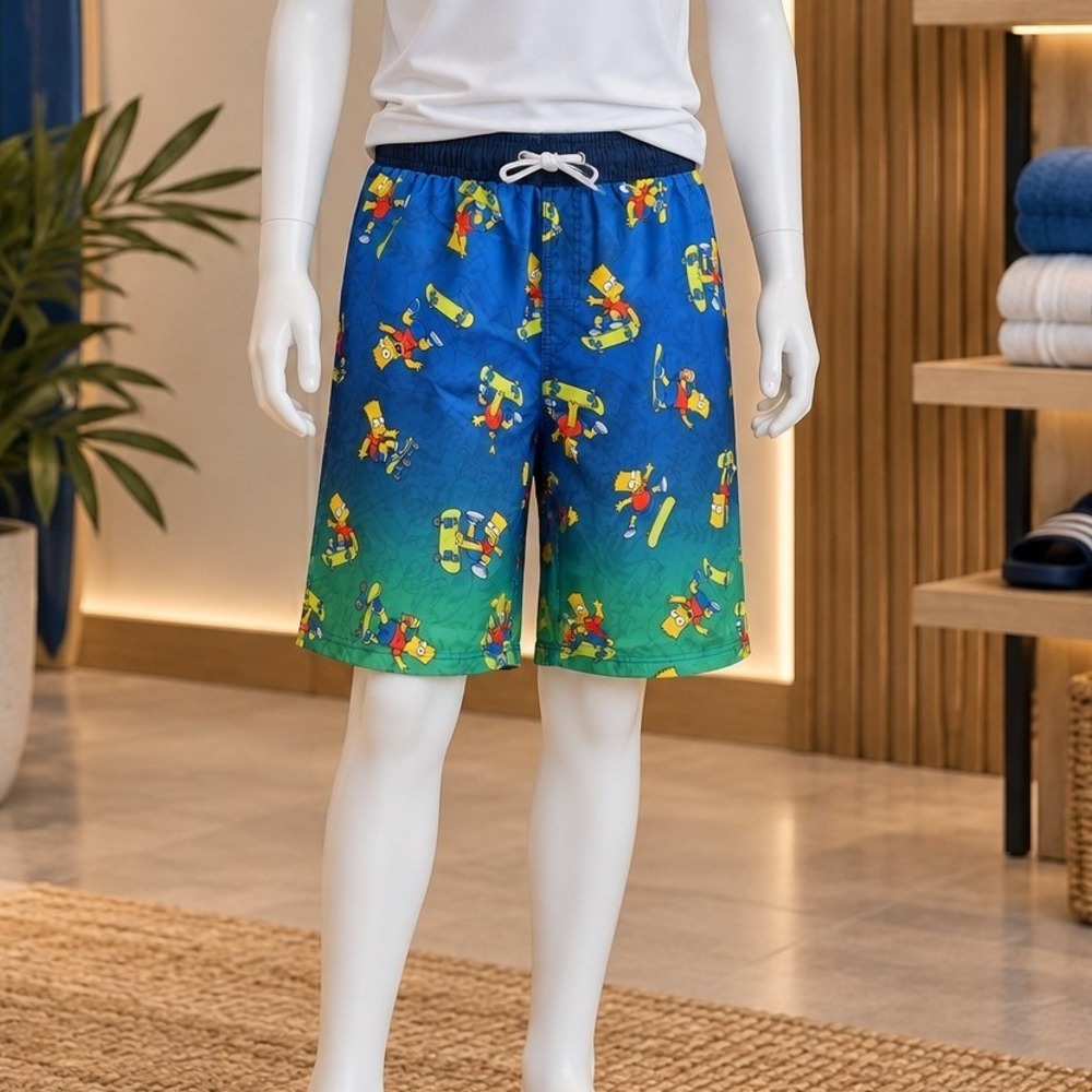 The Simpsons Boys Swim Shorts Bart Skateboarding Ombre Blue Green Size 18